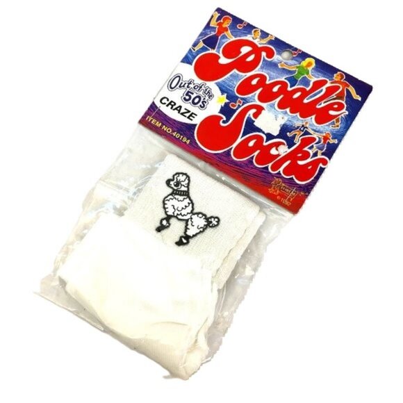 50’s White Poodle Socks w/ poodle patch NWT NOS - Picture 1 of 7